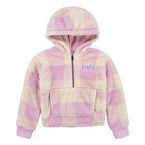 LEVI’S big girls  Sherpa Pink and Cream Plaid Pullover Hoodie